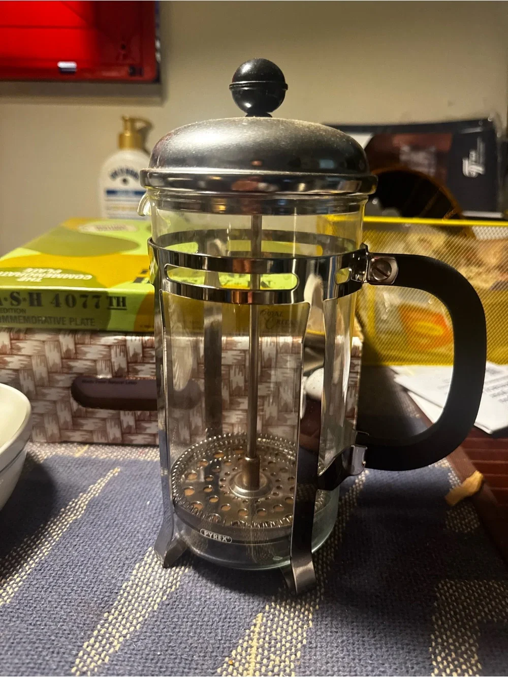 Pyrex Stainless Steel and Black-Handled French Press
